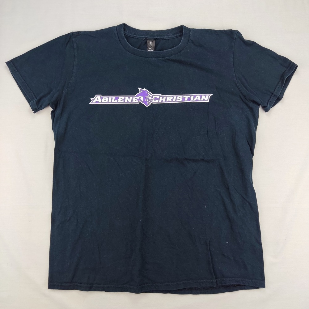 Anvil T-Shirt Mens Medium Black Abilene Christian Graphic Tee Short Sleeve ACU